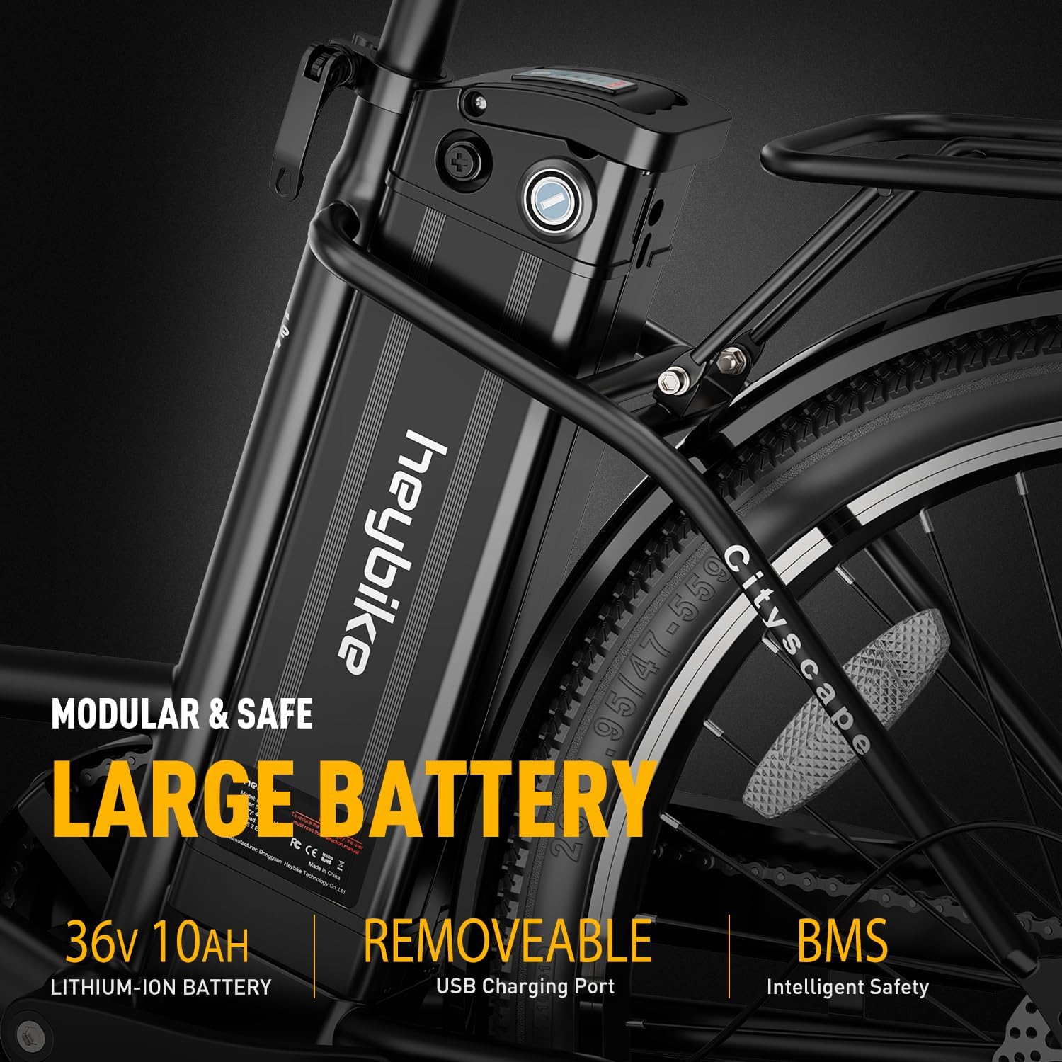 Heybike Cityscape Electric Bike 350W(Peak 500W) Electric City Cruiser Bicycle Up to 40 Miles Removable Battery, 7-Speed and Dual Shock Absorber, 26 Electric Commuter Bike for Adults