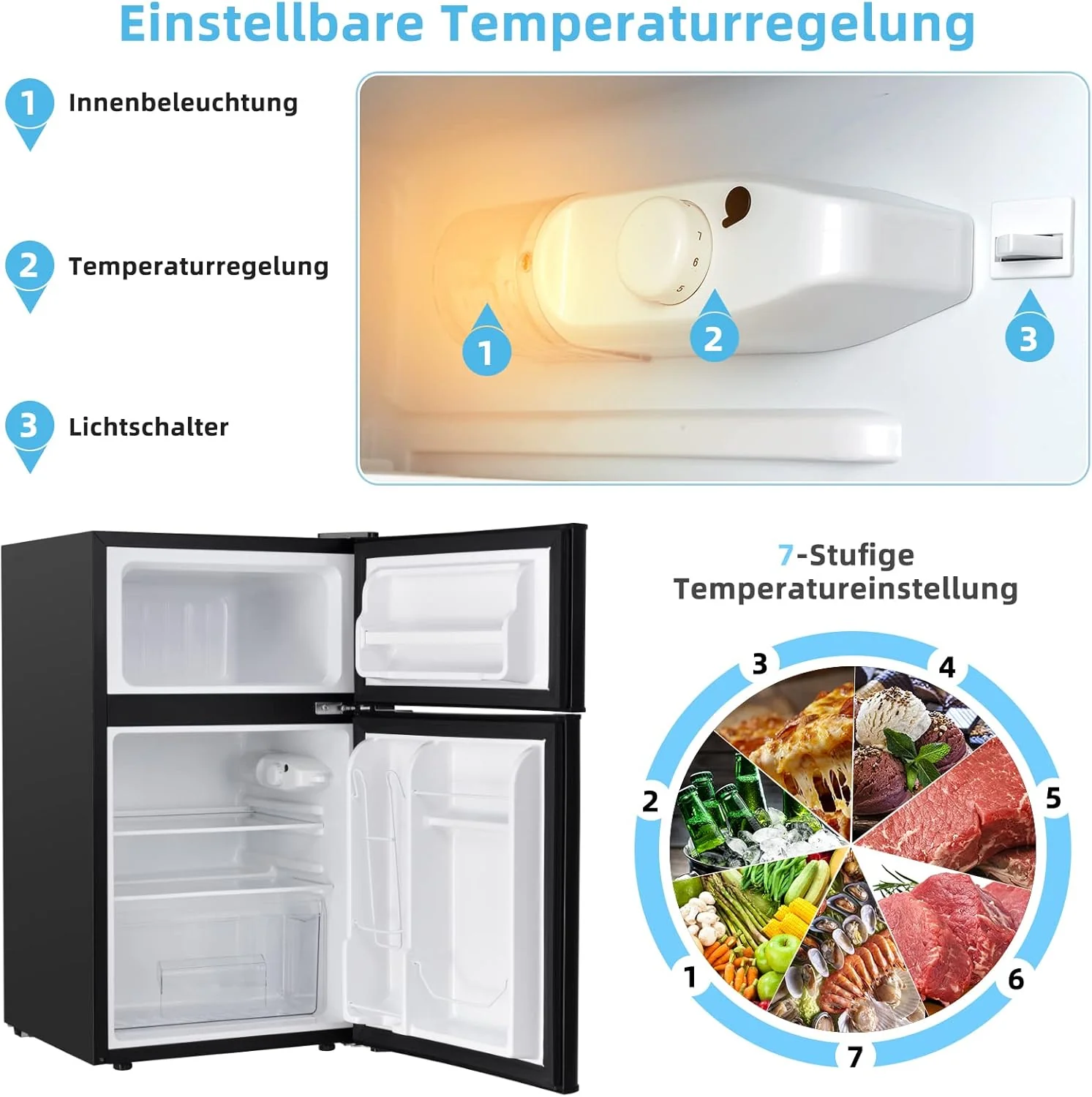 COSTWAY 90L Koelkast met 27L Vriezer Koel-vriescombinatie Vrijstaande Koelkast Vriezer minikoelkast (wit)