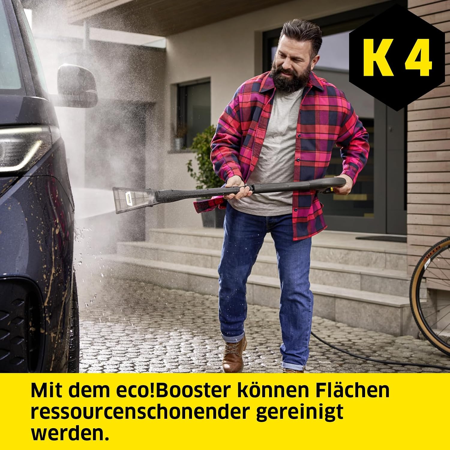 Kärcher Hochdruckreiniger K 4 Power Control: Clevere App-Unterstützung + Kärcher Hochdruckreiniger-Strahlrohr eco!Booster 130, 50 % höhere Reinigungsleistung im Vergleich zum Flachstrahl, spart Wasser