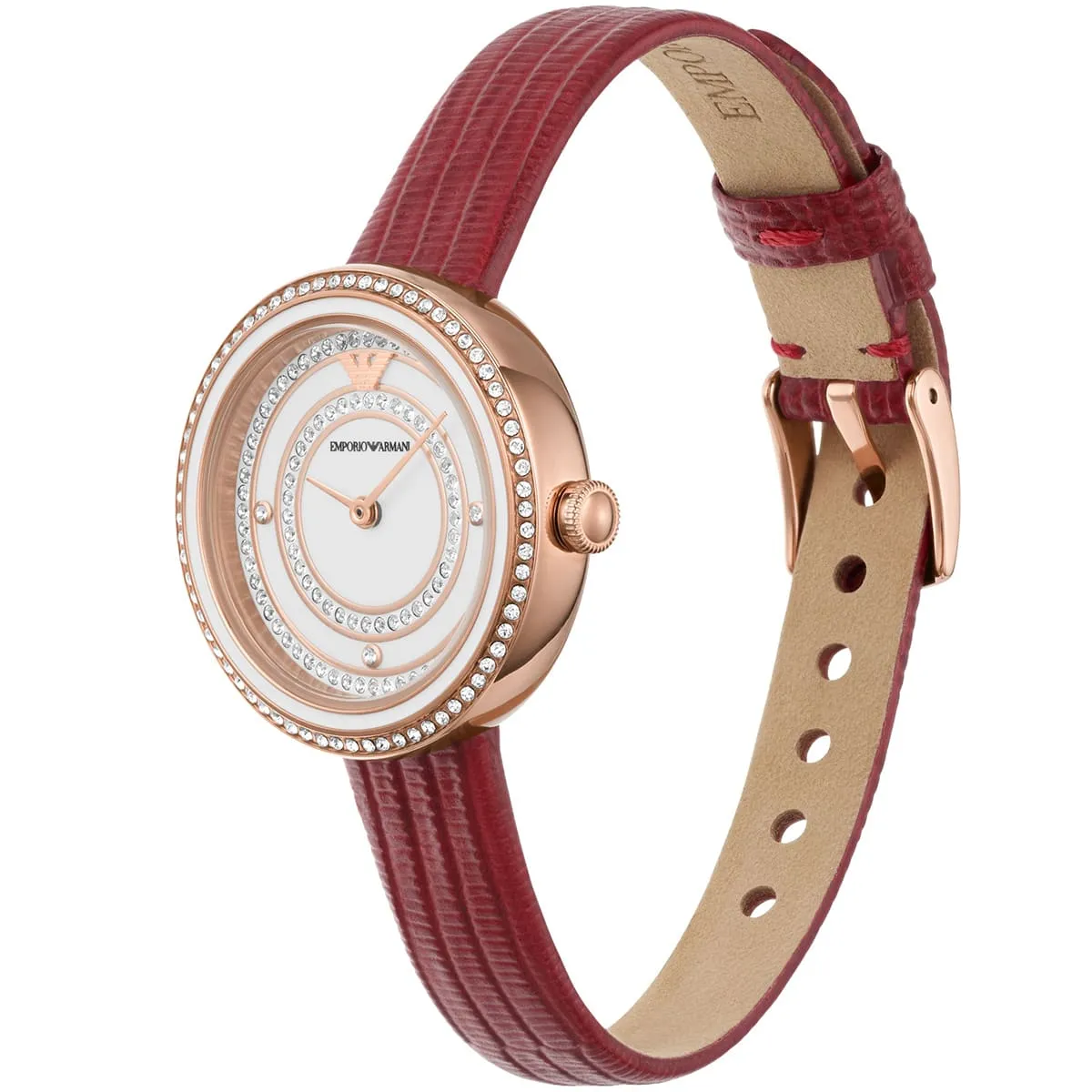 Emporio Armani Rosa Two-Hand Genuine Red Leather Ladies Watch - AR11532