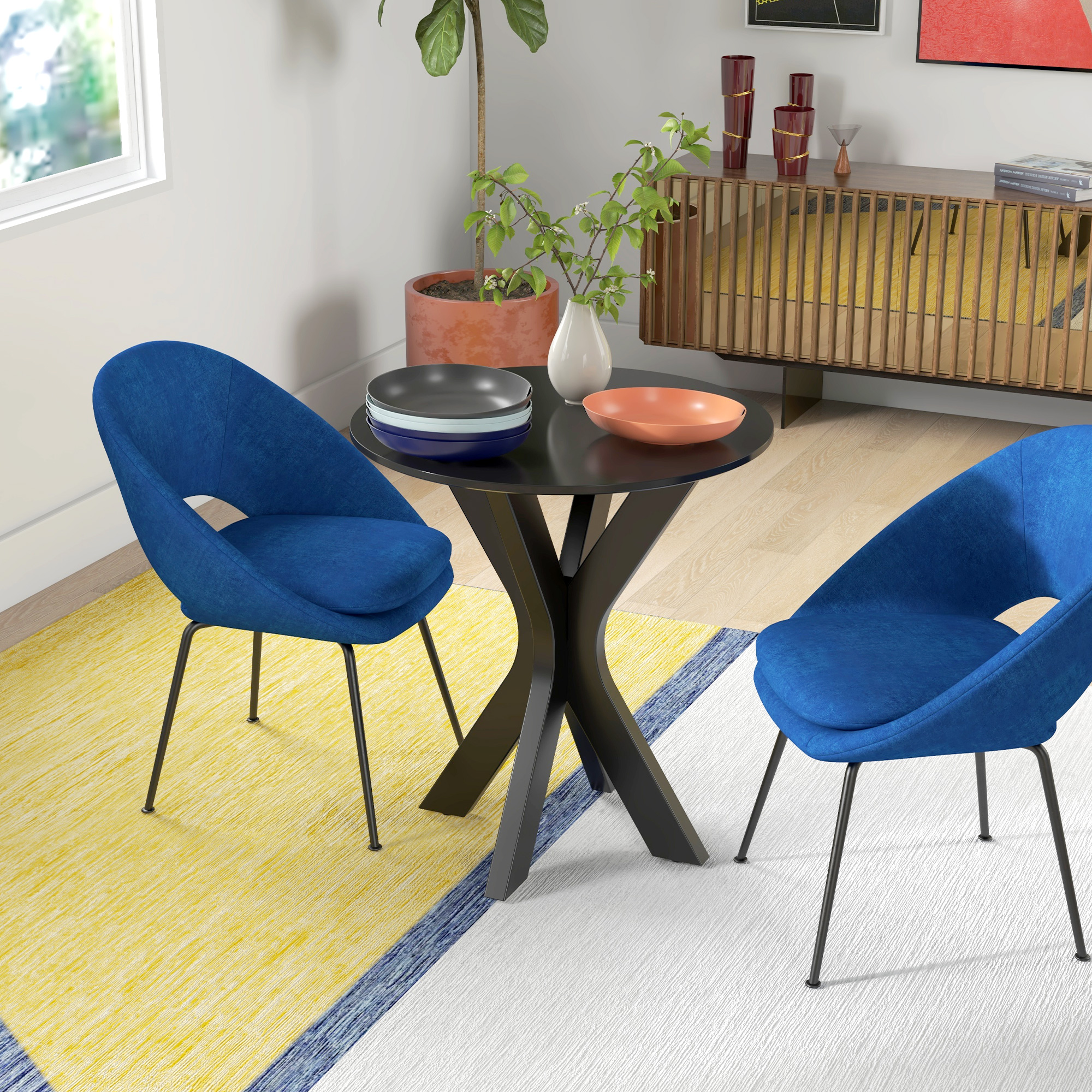 Ronde Eettafel Keukentafel, Modern Ontwerp, 78 cm x 78 cm x 75 cm, Zwart