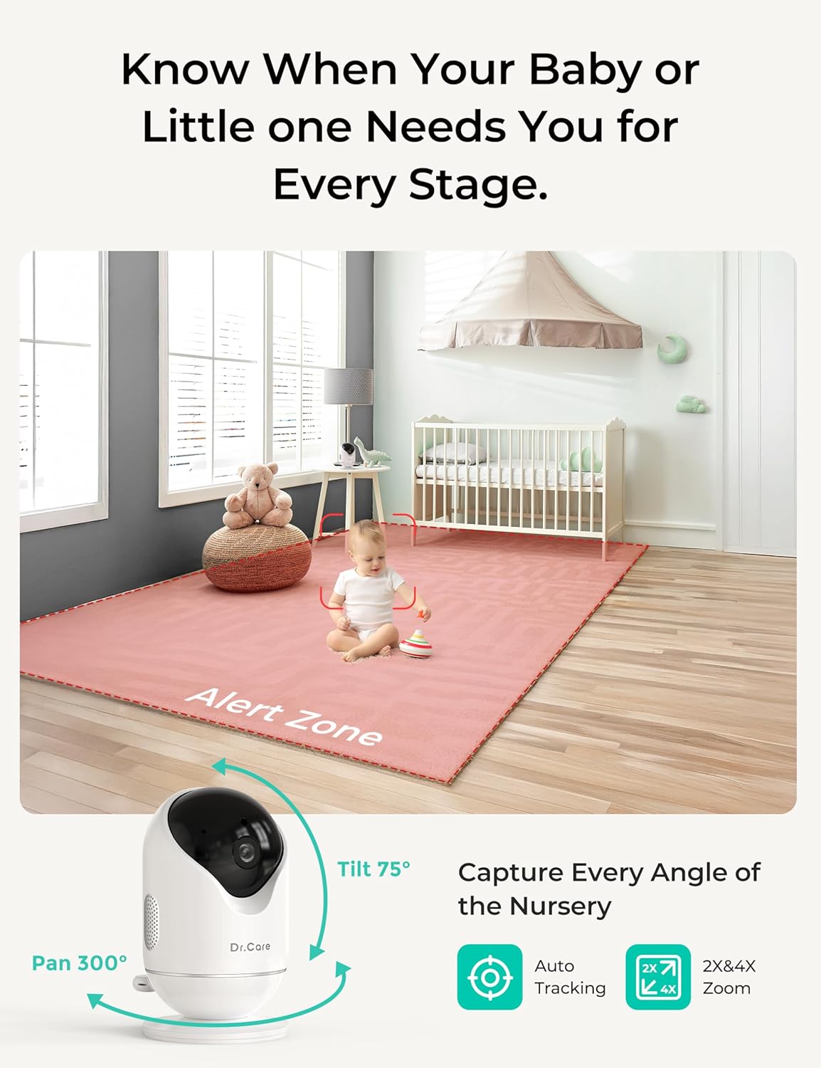 Dr.Care VistaView Smart WLAN Babyphone mit 2 Kameras, 5” 1080P HD, 2K Kamera, App-Steuerung, Bewegungs- & Weinen-Alarm, Nachtsicht, 5000mAh, Zwei-Wege-Audio, 390m Reichweite