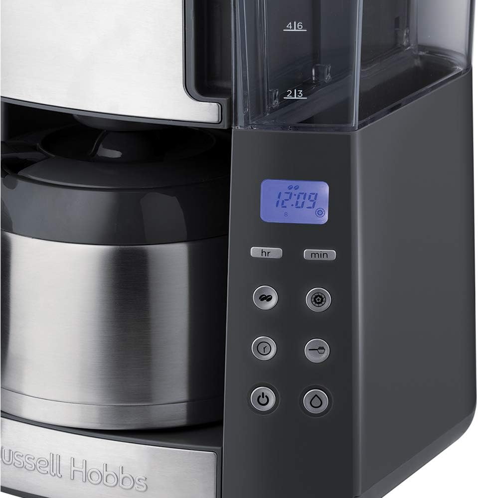 Russell Hobbs Kaffeemaschine mit Mahlwerk Thermokanne [Digitaler Timer, Brausekopf für opt. Extraktion & Aroma] Grind&Brew (max 10 Tassen, 3-stufige Mahlgradeinstellung) Filterkaffeemaschine 25620-56
