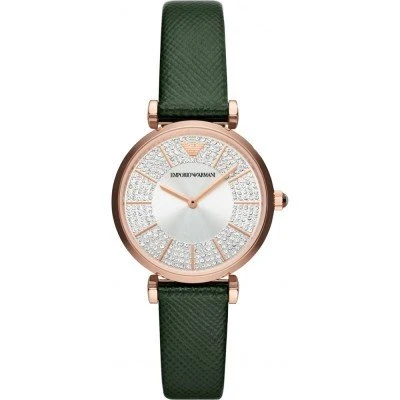 Emporio Armani Pro Planet Analog Silver Dial Green Leather Strap Watch For Women - AR11517