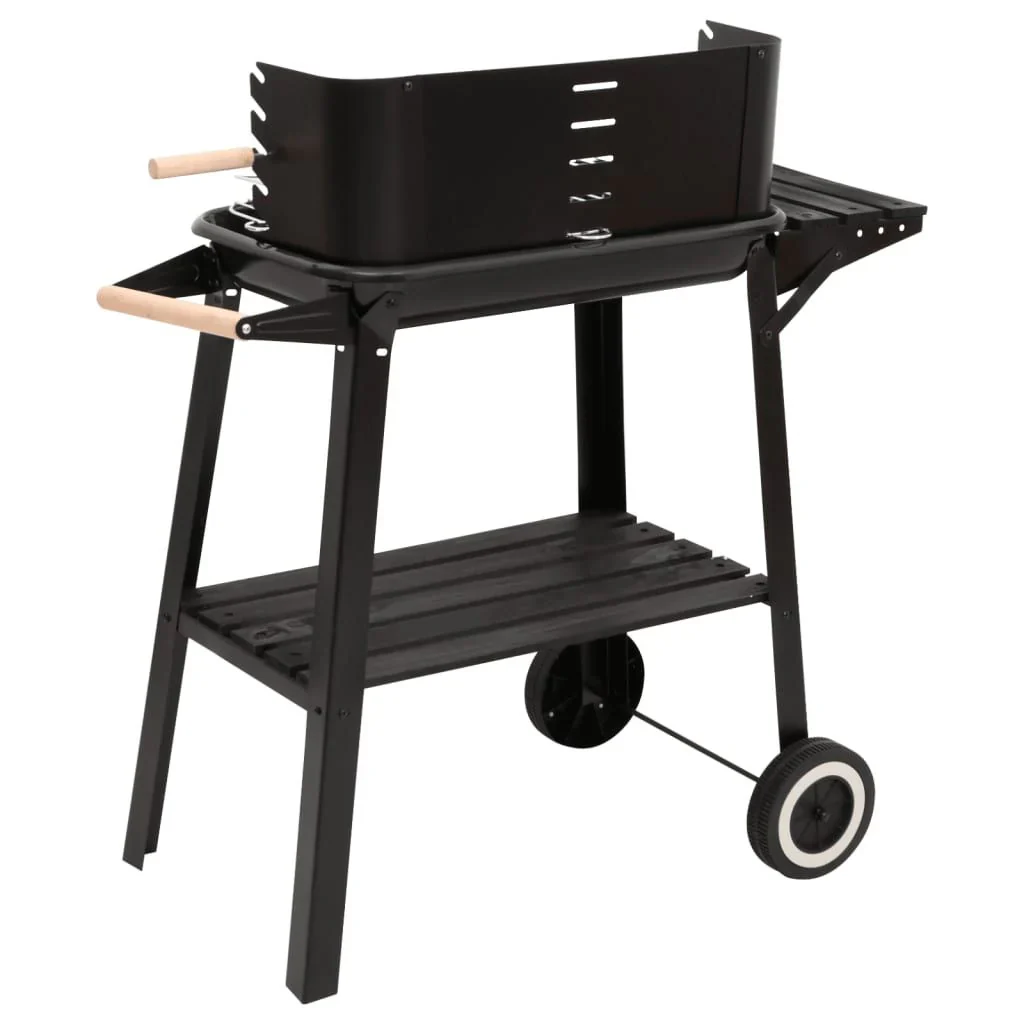 Barbacoa De Carbón Con Ruedas Acero Negro Vidaxl