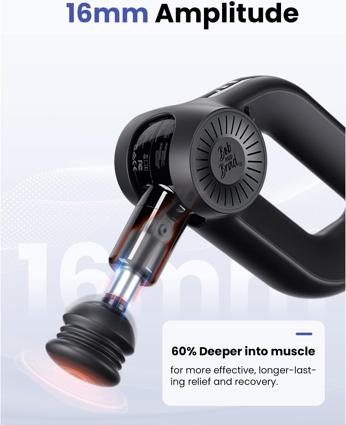 Bob and Brad D6 PRO Massage Gun, 16mm Amplitude, Quiet, Battery Powered, Deep Tissue Muscle Massager for Athletes, Whole Body Therapy