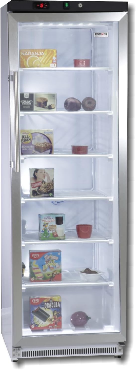 Rommer VCT 400 Freezer Display Case, Capacity 326 Litres, Class C, Glass Door, Silver