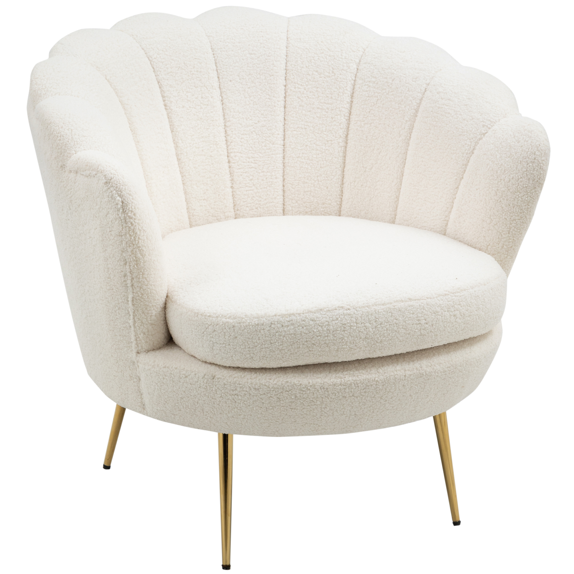 HOMCOM Fauteuil in Schelpvorm, Relaxstoel, Ontspanningsstoel, Metalen Poten in Goudlook, 79D x 77B x 77H cm, Wit