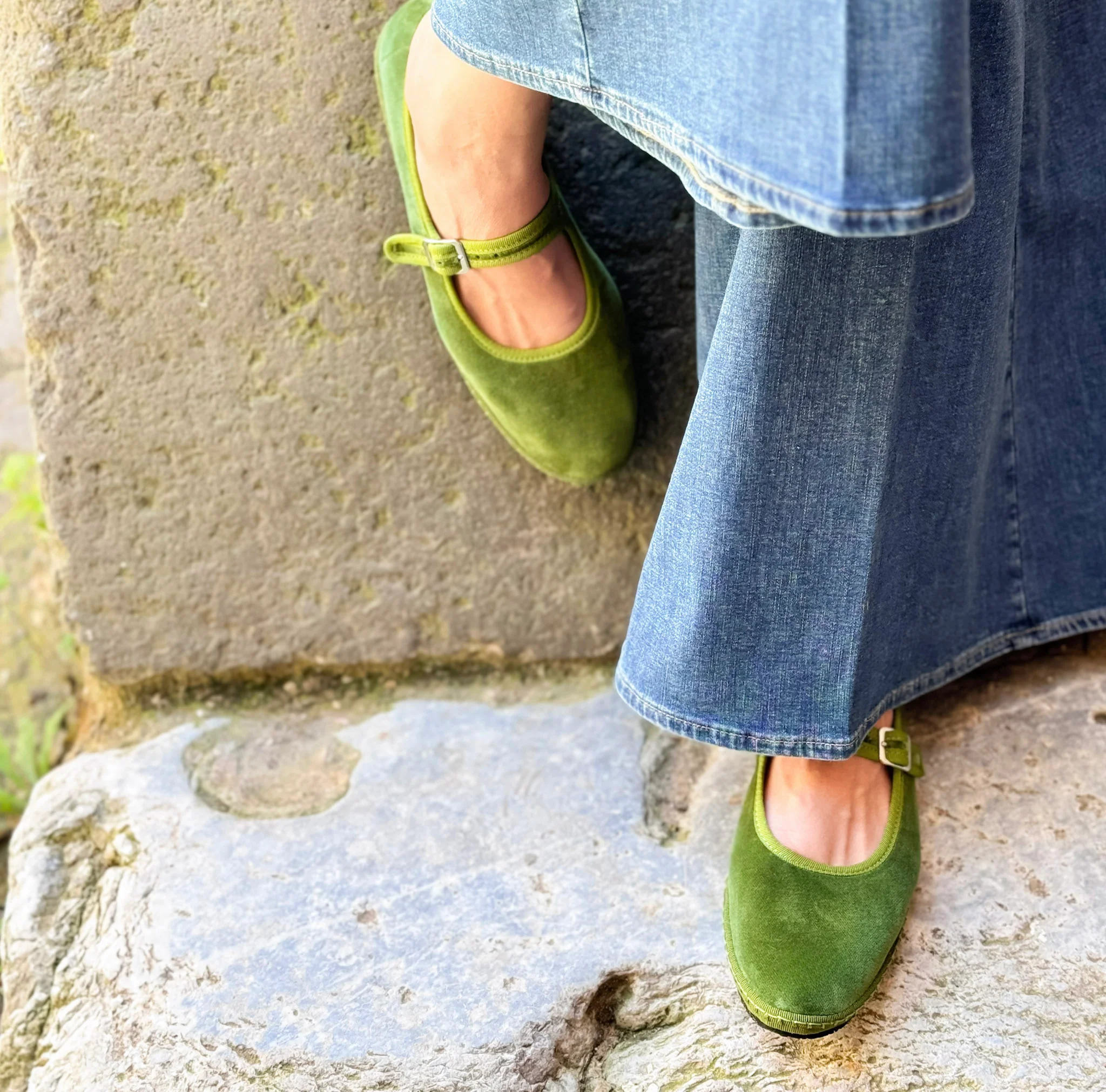 Bebe Mary Jane velluto verde oliva