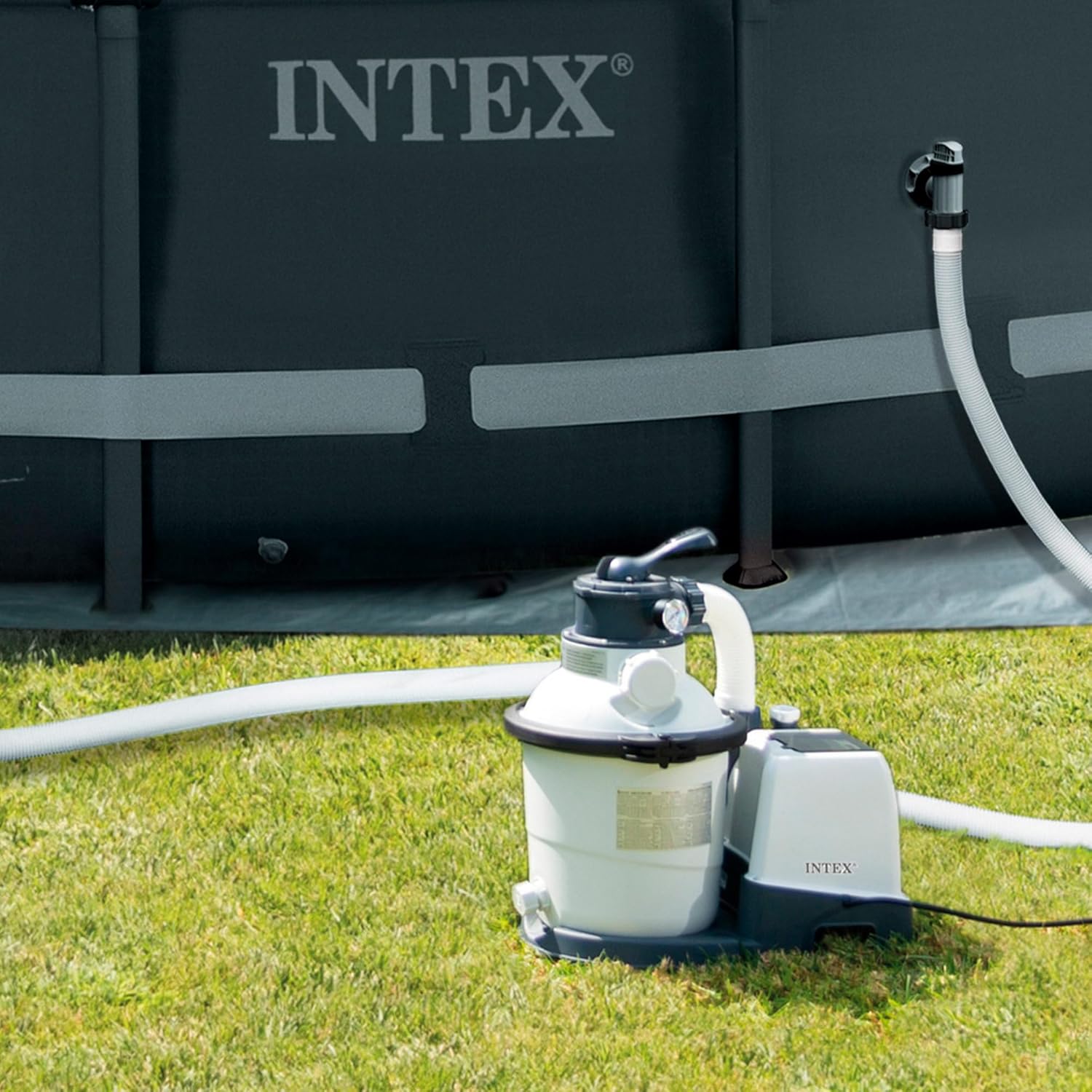 Intex 26642 – Sandfilterpumpe Krystal Clear mit RCD, Wasserdurchfluss 3500 l/h, Systemdurchfluss 2000 l/h, Kunststoff, Weiß