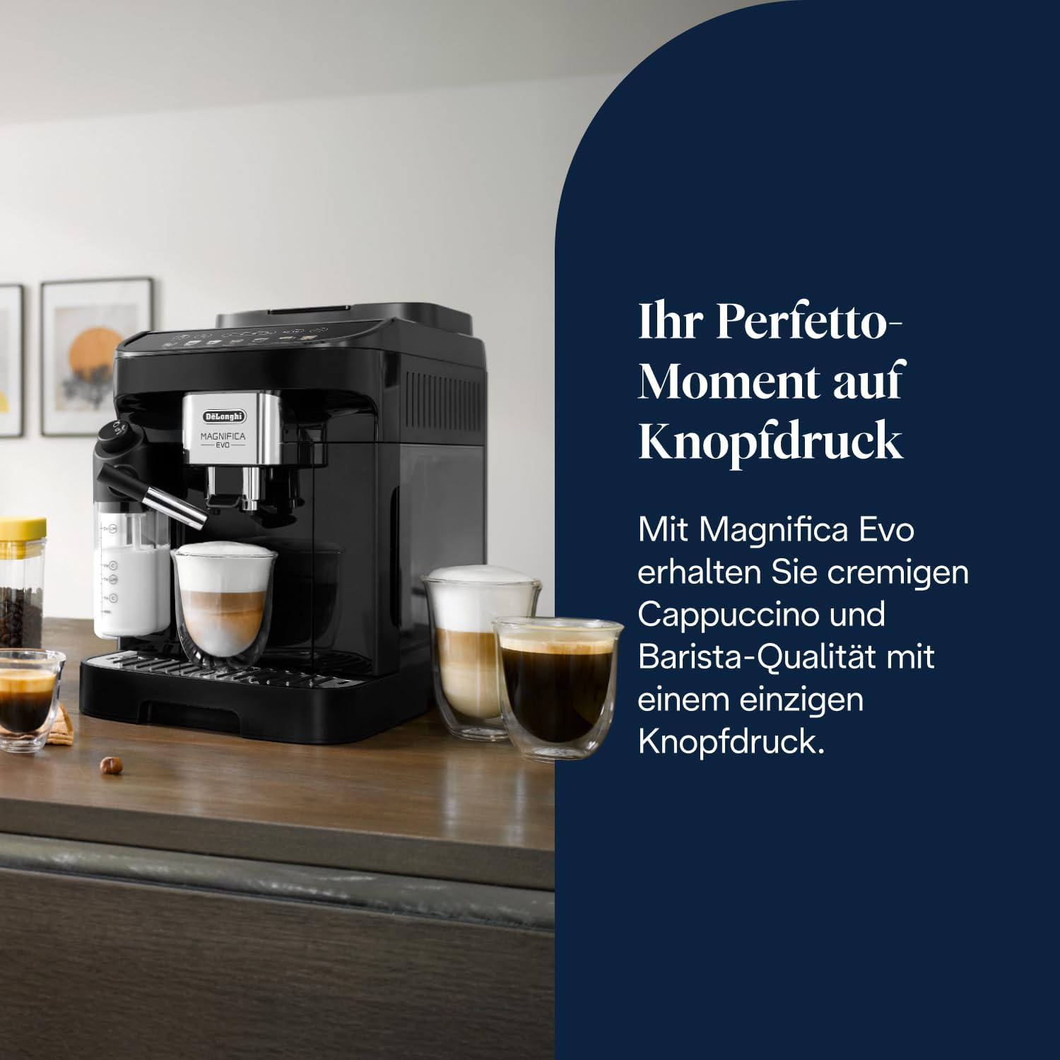 De’Longhi Magnifica Evo - Perfetto Kaffeevollautomat mit LatteCrema-Milchaufschäumer, 7 One-Touch-Getränke, Cappuccino, Espresso Kaffeemaschine, Soft-Touch-Bedienfeld, Schwarz (ECAM292.81.B)