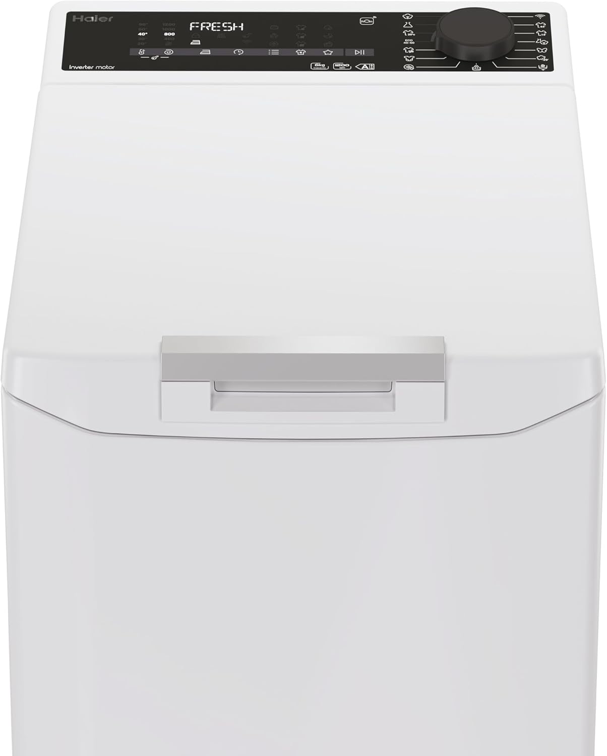 Haier T Serie 7, Waschmaschine mit Toplader, 8 kg, freistehend, Klasse A, 1200 Umdrehungen, Dampfoption, 16 Programme, App hon, Gentle Touch, HxBxT 86 x 41 x 60 cm, Weiß - THASN286TM5-S