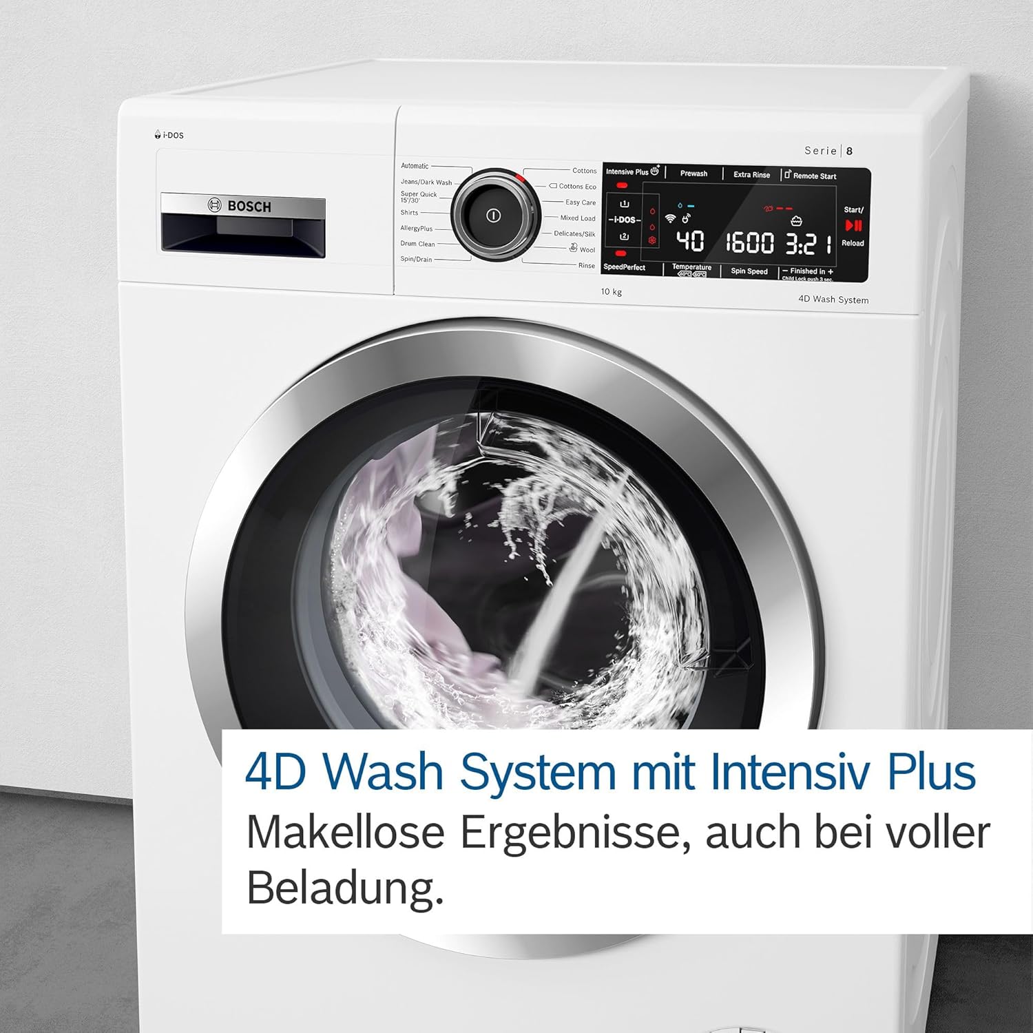 WGB244072 Serie 8 Waschmaschine 9 kg, 1400 UpM, Made in Germany, ActiveWater Plus, extra leise, Iron Assist & Dampf-Option, Nachlegefunktion, AquaStop, Home Connect, weiß