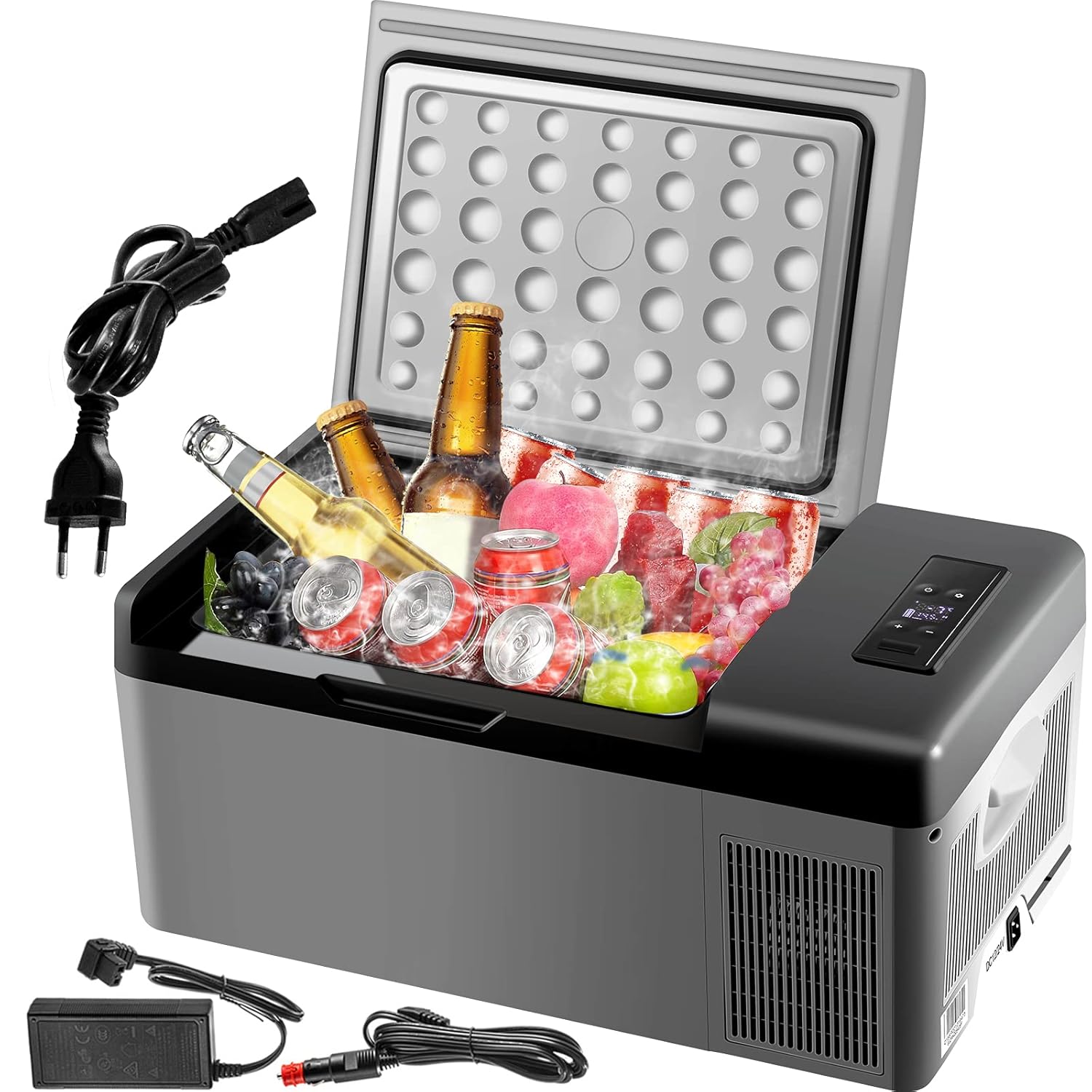 VEVOR Electric Portable Fridge 15 L 12/24 V Portable Car Refrigerator, Electric Car Fridge with 3 Levels Dual Mode Car Battery with LCD Control Panel Camping, Black
