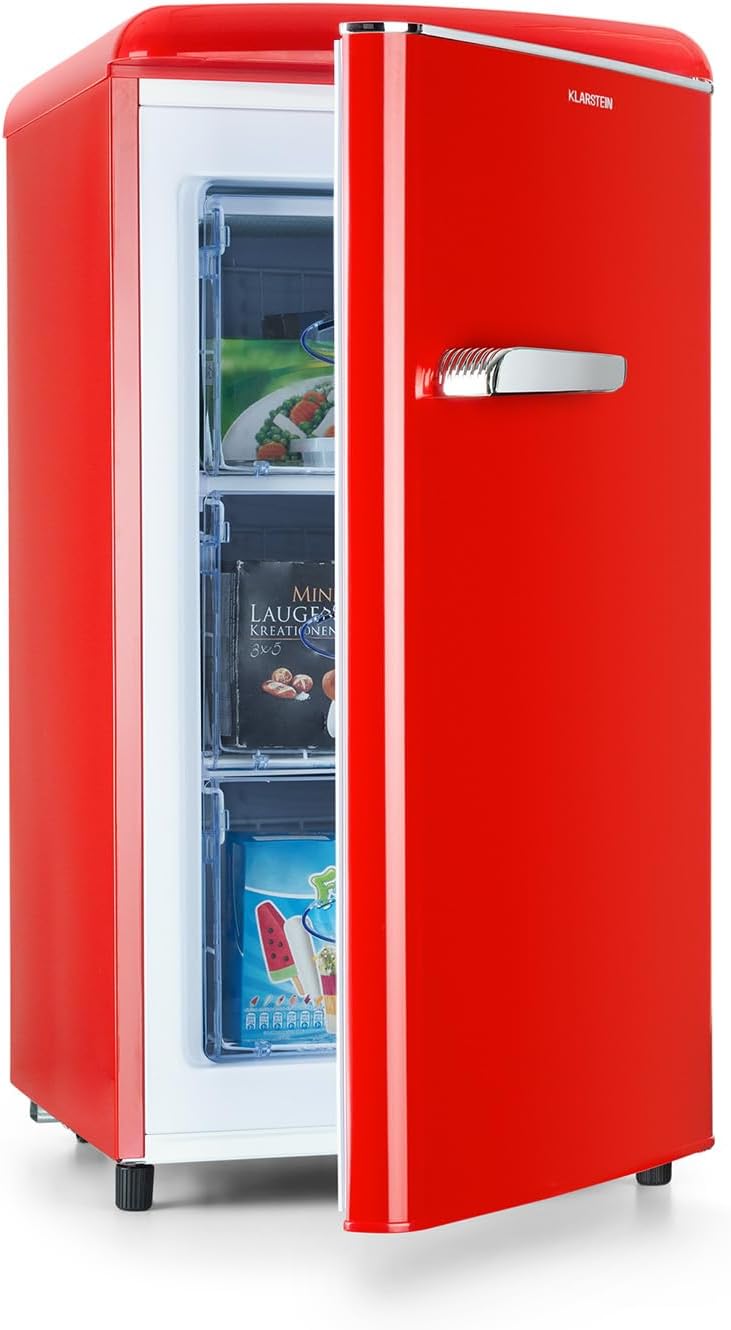 2026 Klarstein Laika - Congelador, Termostato con 5 niveles, Temperaturas de 0 a -18 °C, 3 cajones extraíbles, CEE E, Capacidad de 60 L, Rojo