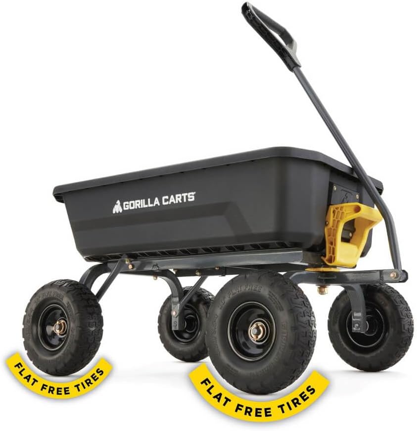 7GCG-NF Heavy-Duty Poly Dump Garden Cart with No-Flat Tires, 7 Cubic Feet, 1200-Pound Capacity, Black, Amazon Exclusive
