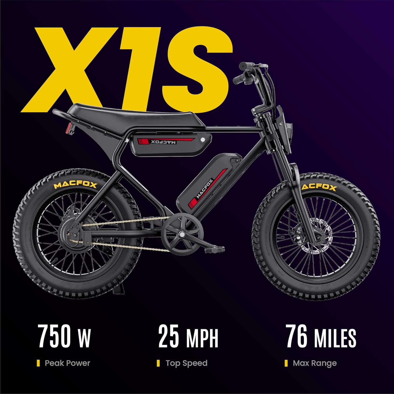 MACFOX Electric Bike for Adults Wheelies with 750W/500W Motor and 48V Ebike Battery, 20 Fat Tire Electric Dirtbike with Dual Disc Brakes and Shock Absorbers for Mountains, Road (US Warehouse)