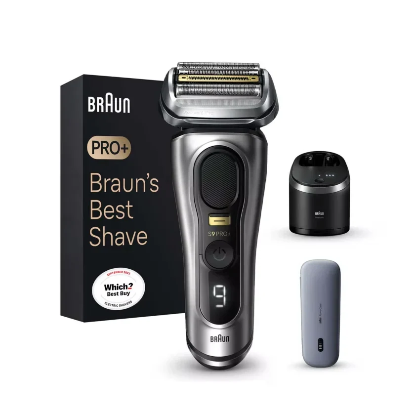 2025 Afeitadora Braun Series 9 Pro+ 9477cc – Afeitado en seco y húmedo con SmartCare Center 5 en 1 y PowerCase, plateado