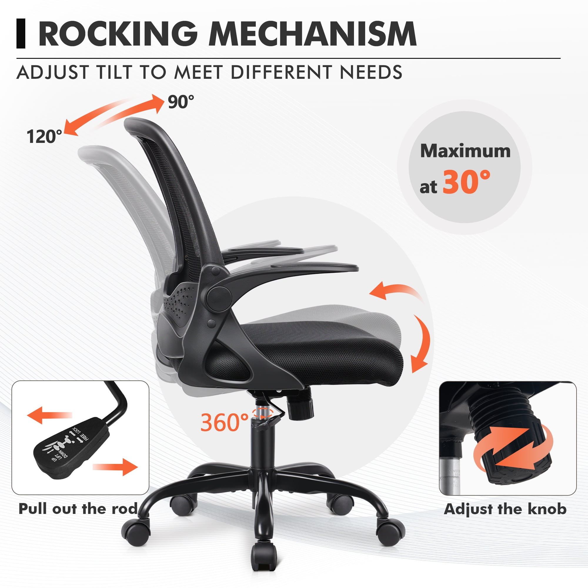 Coolhut Office Chair Ergonomic Home Desk Chair with Adjustable Armrests Mesh Computer Chair, Black