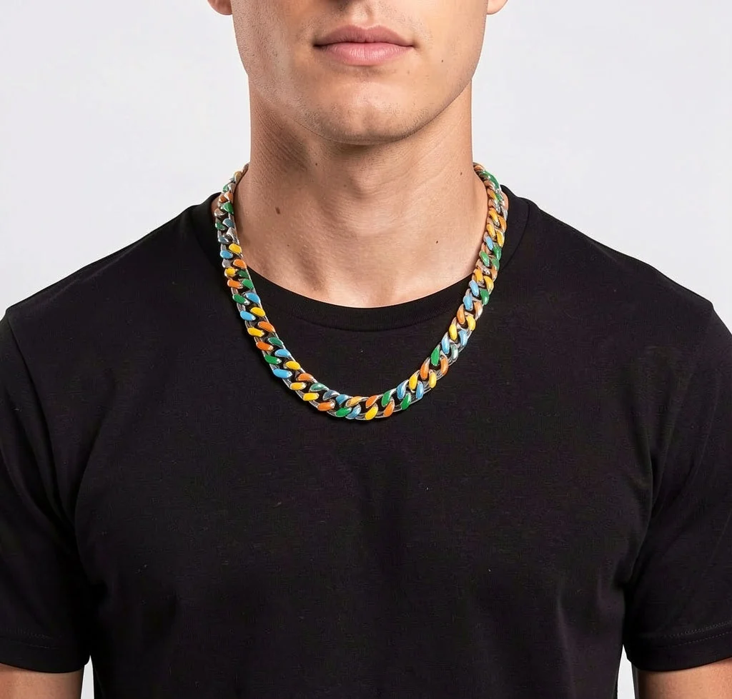 Big Daddy 13MM Mutli-colour Enamel Steel Cuban Chain