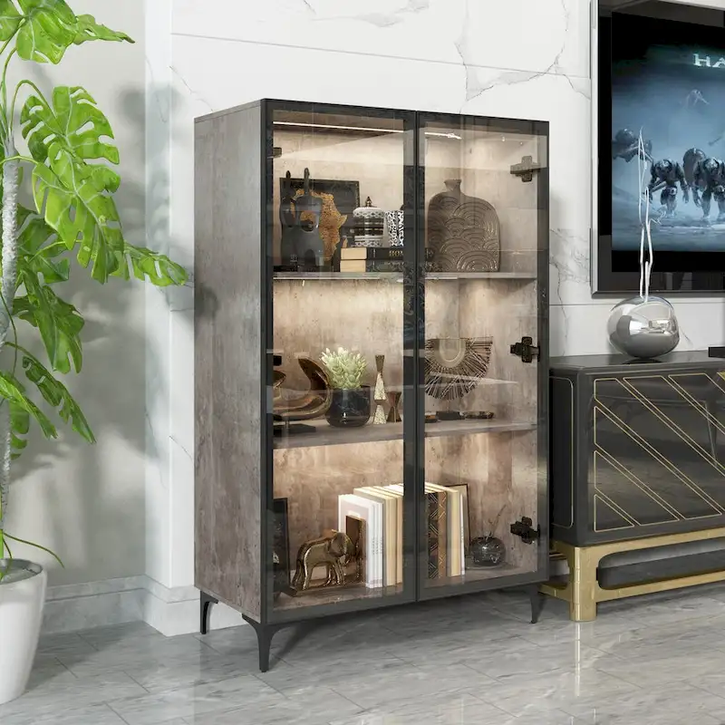 Glass-Door Display Storage Cabinet with LED Lighting