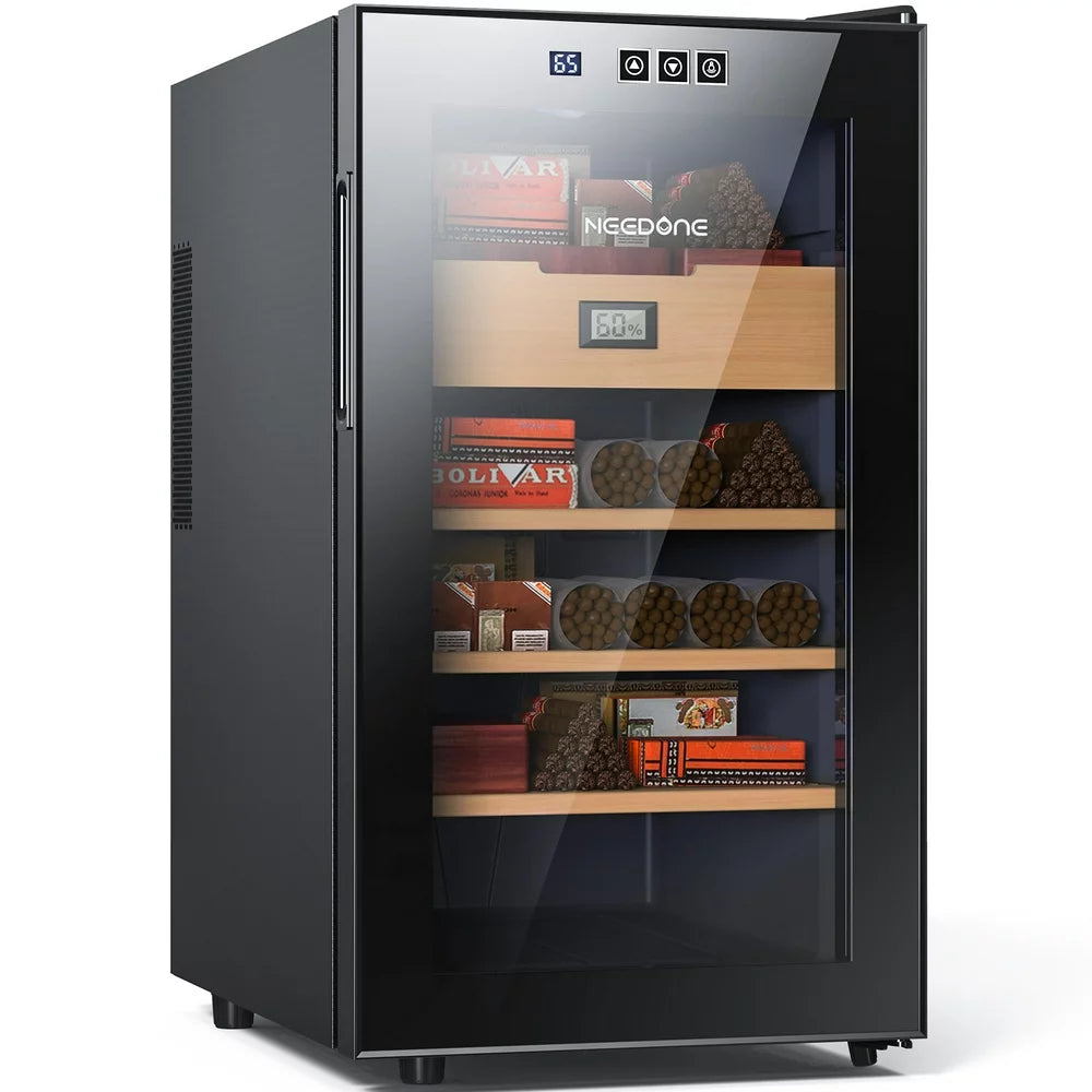 Needone 48L Electric Humidor 300 Counts Cigar Cooler Humidor Humidifier Box, with 3 Spanish Cedar Wood Shelves & 1 Drawer