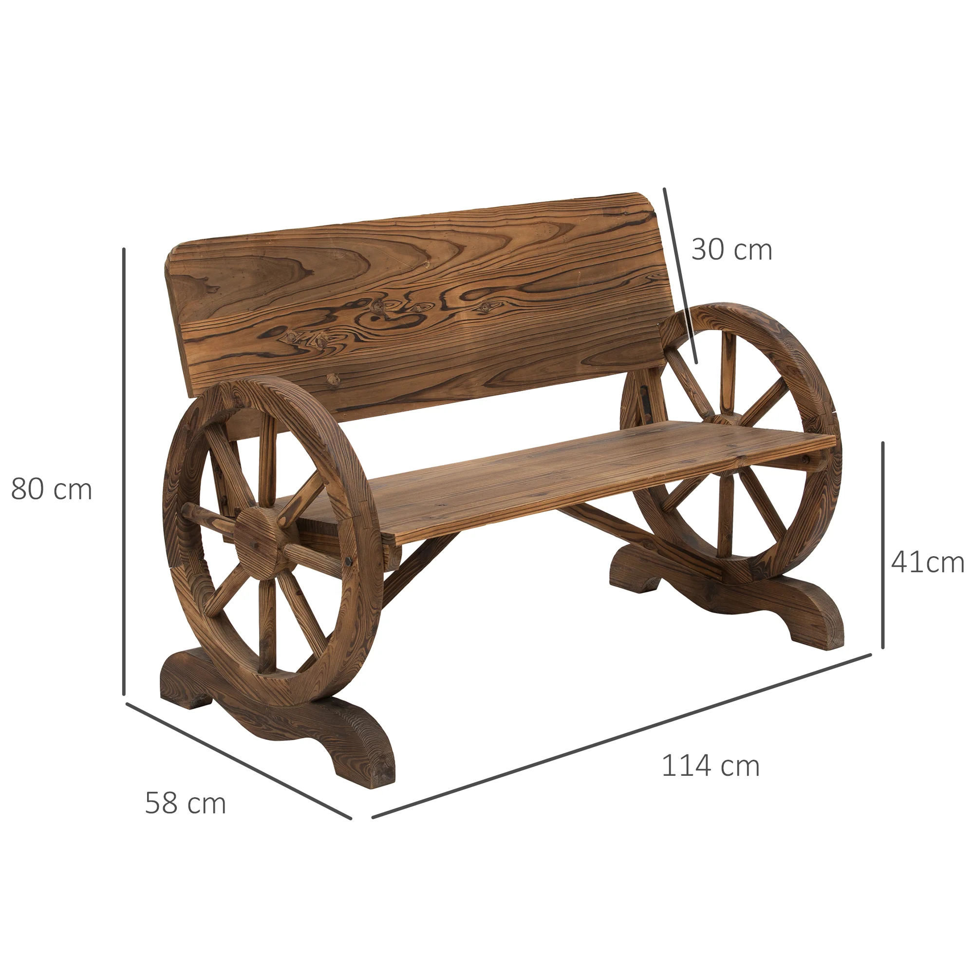 Outsunny Tuinbank bank tuinmeubelen armleuning wagen wielen design massief hout bruin