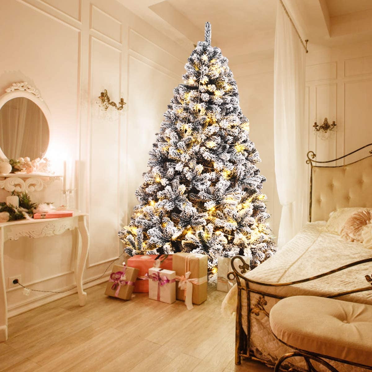 Gymax 9ft Snow Flocked Hinged Artificial Christmas Tree Unlit Holiday Decor