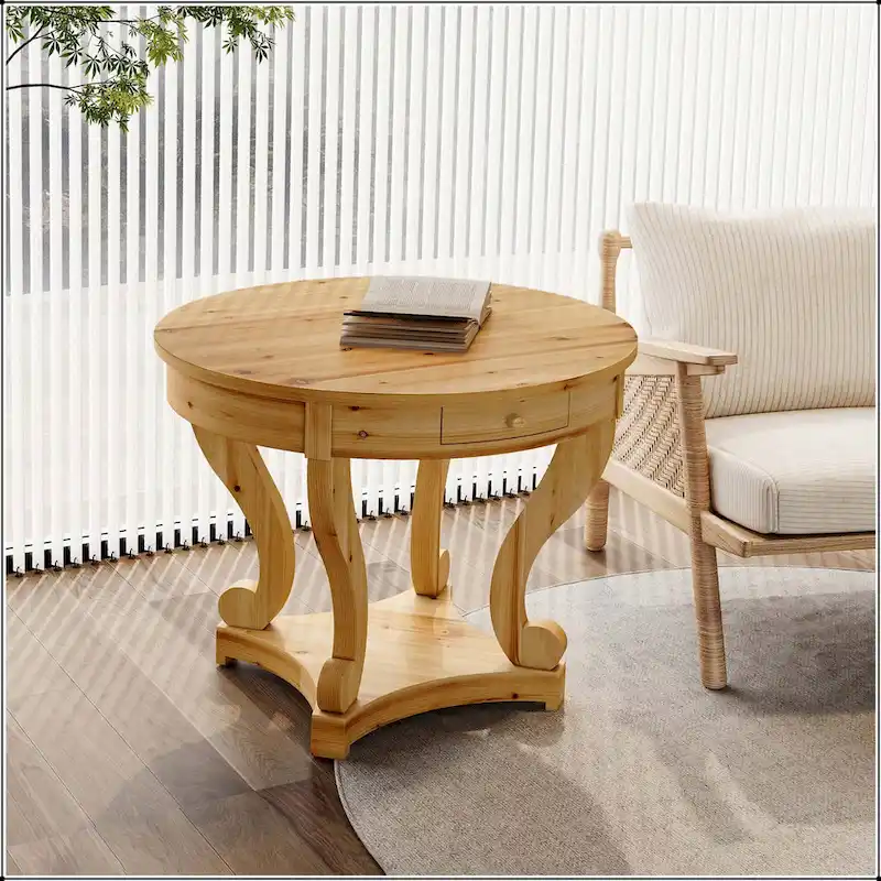 Small Round Dining Table with Curved Legs in Farmhouse Style
