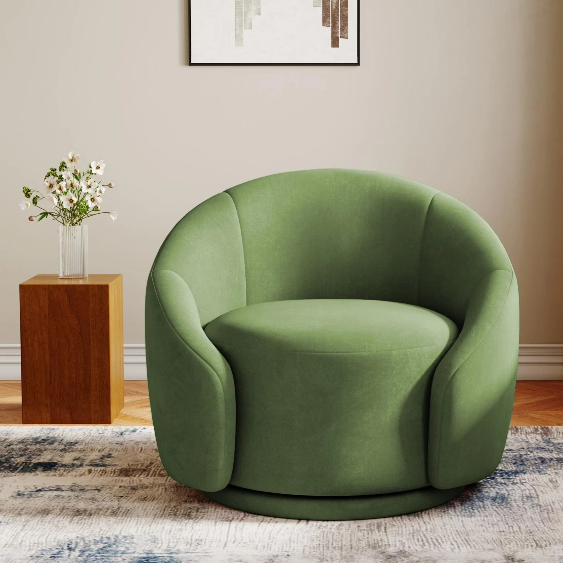 360- Swivel Accent Chair for Living Room, Boucle Barrel Armchair Single Sofa Chair Reading Chair, Sage Green