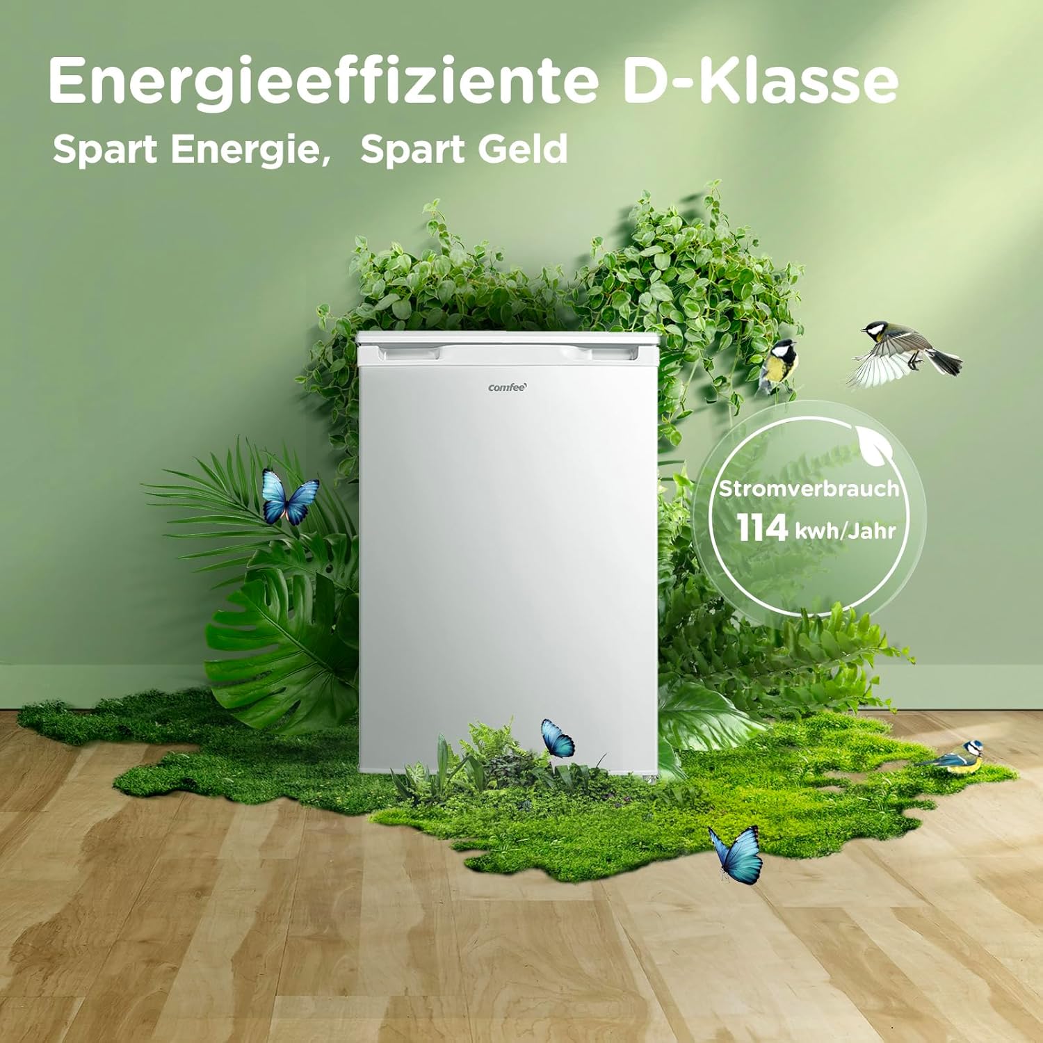 Comfee RCD113WH3EU(E) 113L Kühl-Gefrierkombination,113L Kleinkühlschrank mit 4-Sterne-Gefrierfach, 16L Gefrierfach -18℃-8℃,35dB, Inverter-Kompressor,Weiß