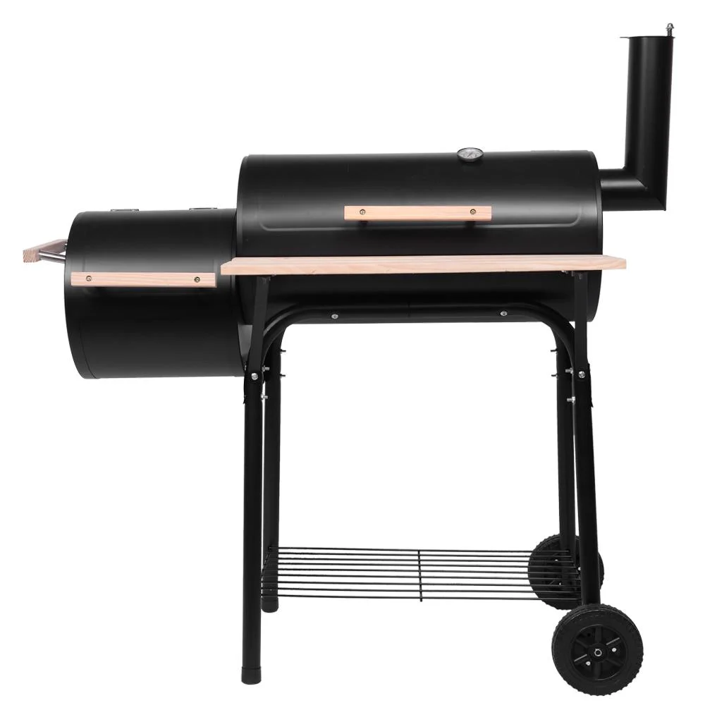 Parrilla portátil de carbón UBesGoo con ahumador lateral de acero para camping, negra.