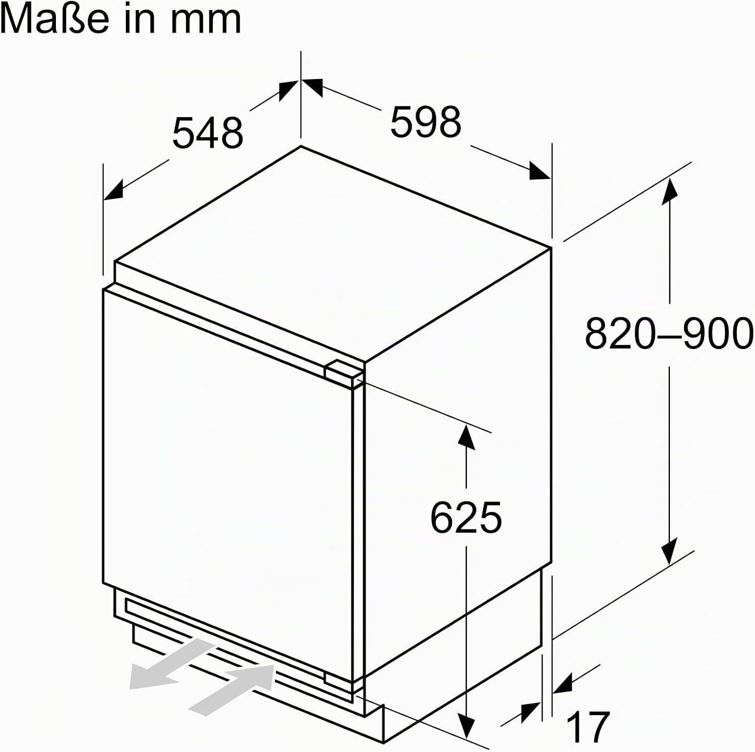 Bosch KUR21VFE0, Serie 4, Smarter Unterbau-Kühlschrank, 82 x 60 cm Nische, 134 L, Made in Germany, schnellere Kühlung auf Knopfdruck, sehr leise, Flachscharnier