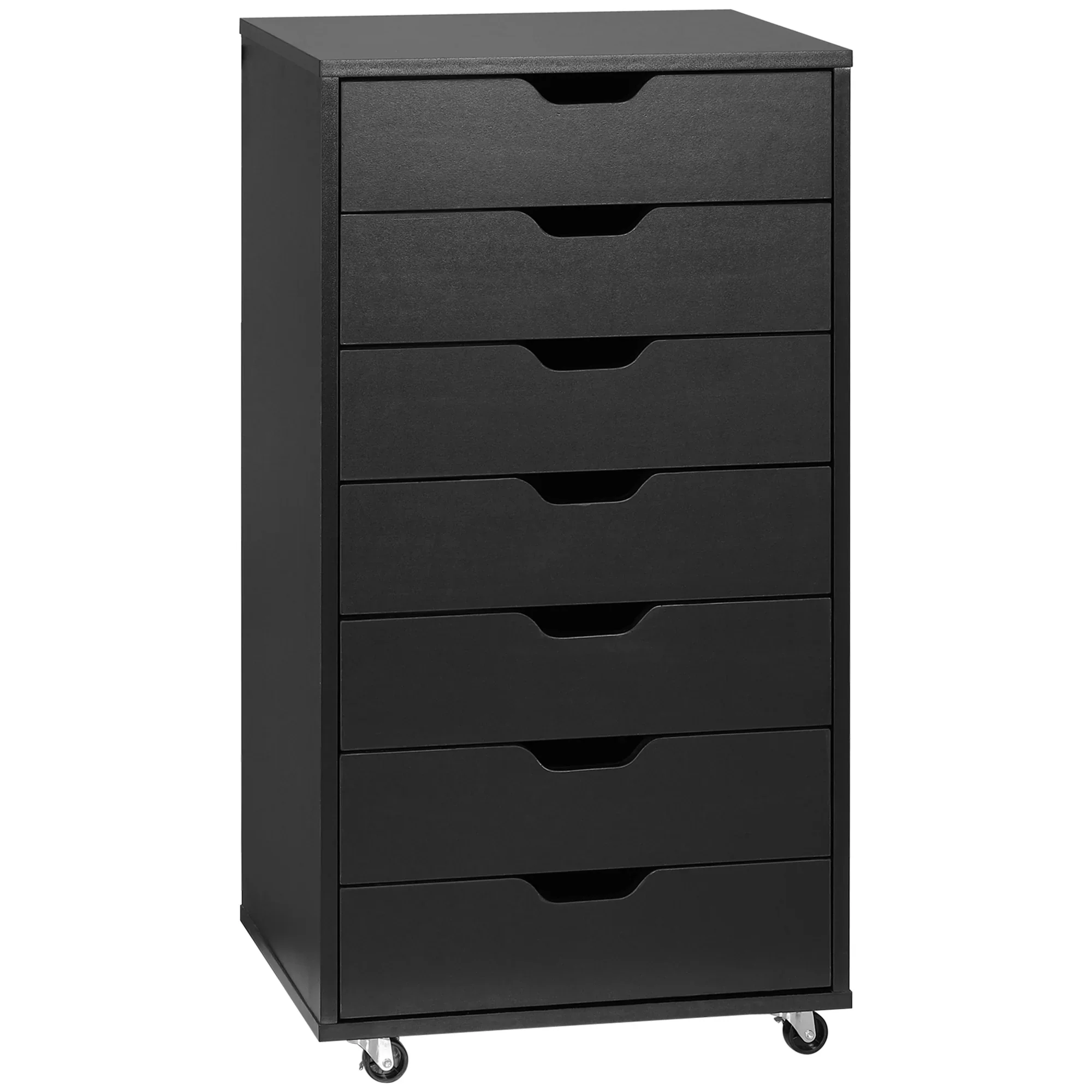 Cajonera Vertical de 7 Cajones, Mueble de Oficina Móvil con Ruedas, Negro