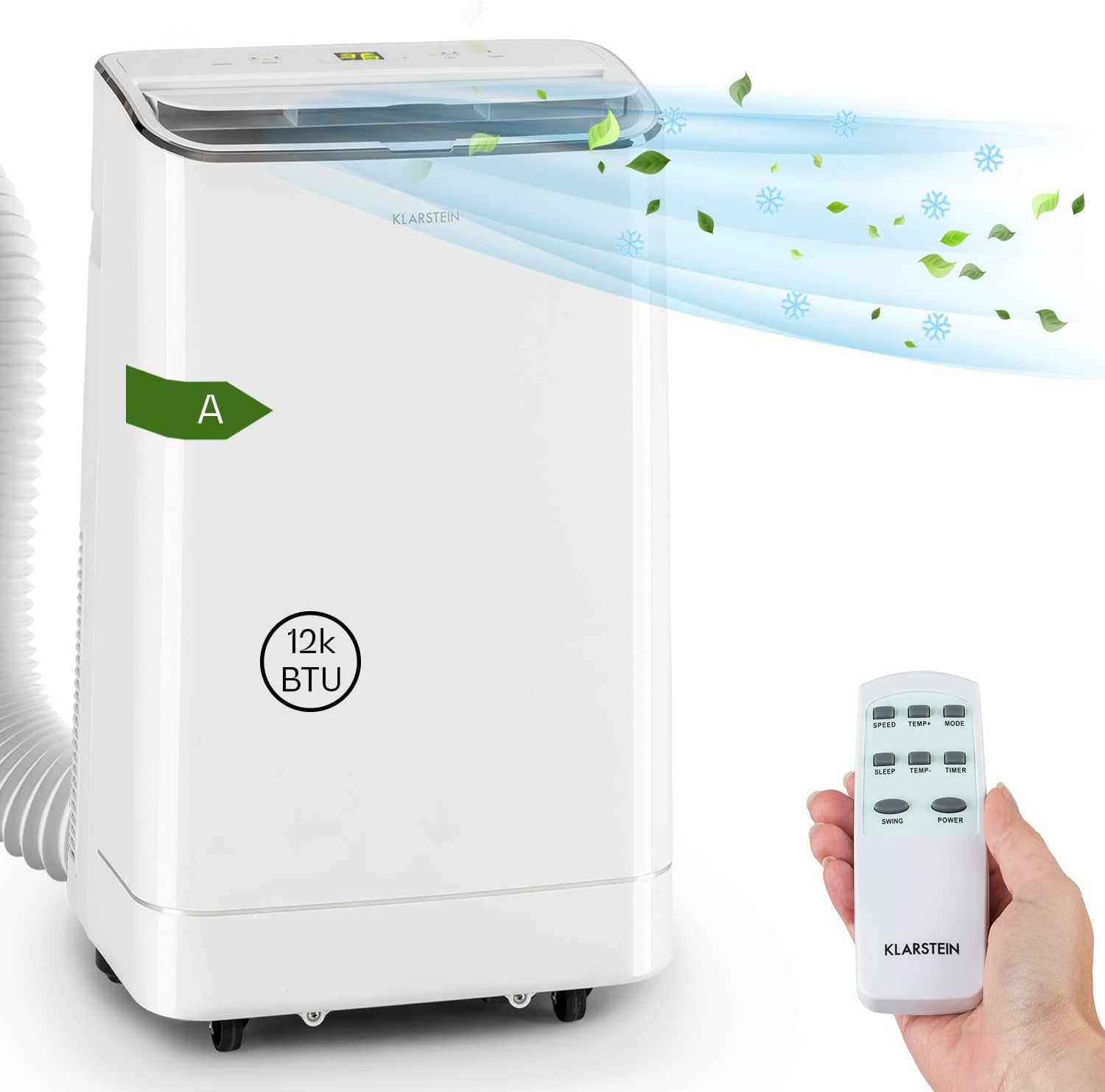 Klarstein Mobile Klimaanlage mit Abluftschlauch, 3-in-1 Klimagerät mit Ventilator, Luftentfeuchter & Nachtmodus, Kleine & Portable Klimaanlage für Wohnung & Büro, 12000 BTU Niedrig Verbrauch