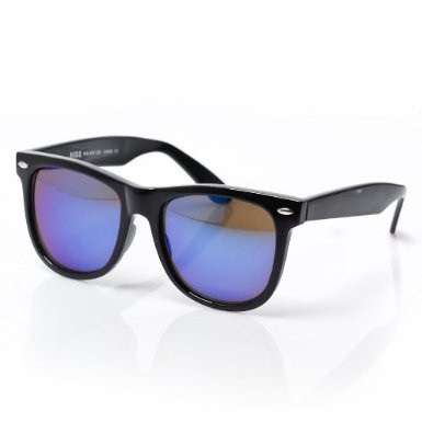 Blue Mirror Lens Iconic 80's Adult Style Sunglasses - Black 1065