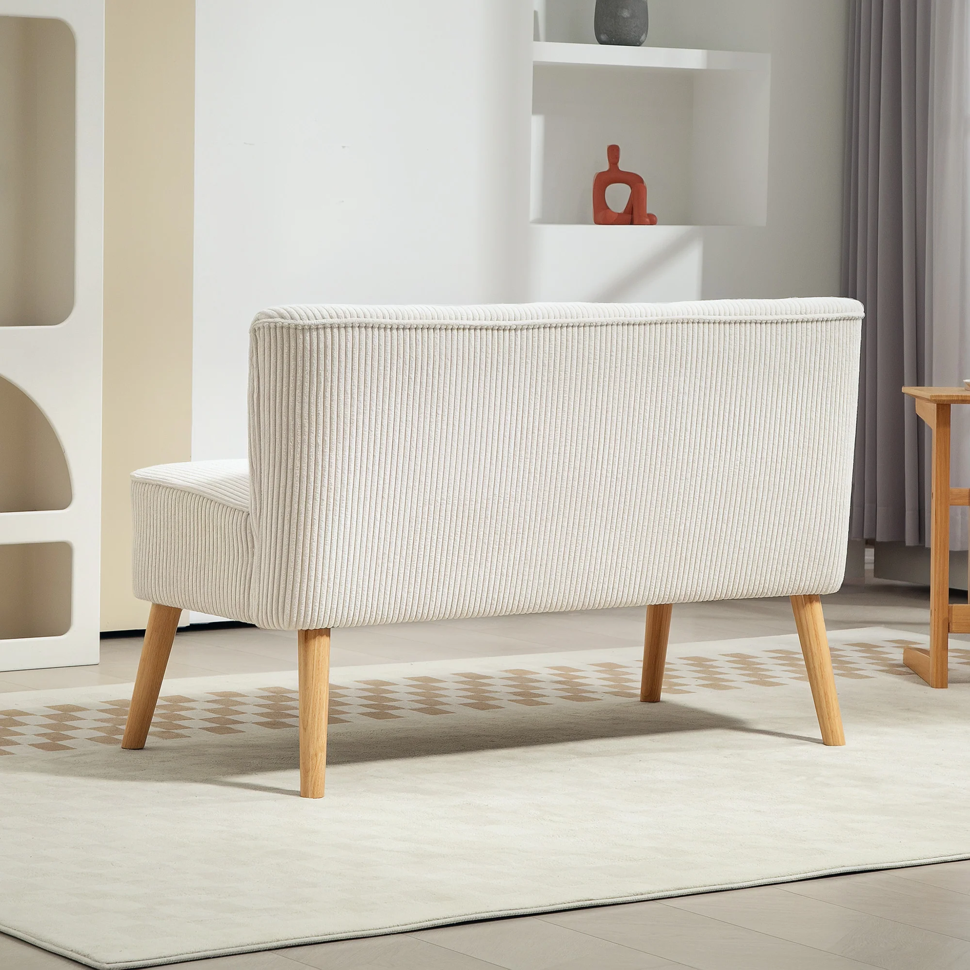 HOMCOM Tweezitsbank, Zachte Bekleding, Onderhoudsvriendelijk, Tot 150 kg Belastbaar, 117 x 56,5 x 77 cm, Crème Wit