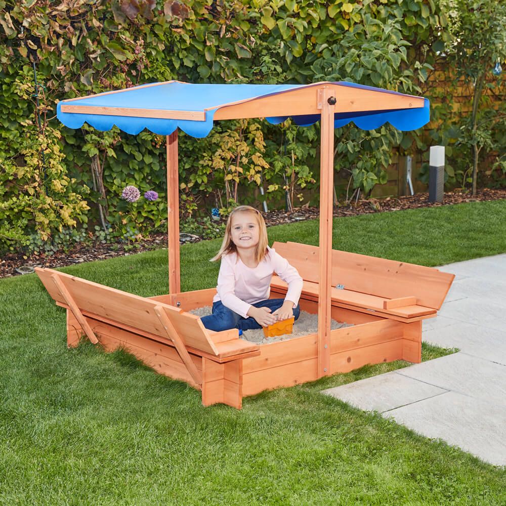 Arenero Techado Infantil Home Deluxe Buddelkiste 110  X 110  X 110 Cm - Natural / Azul