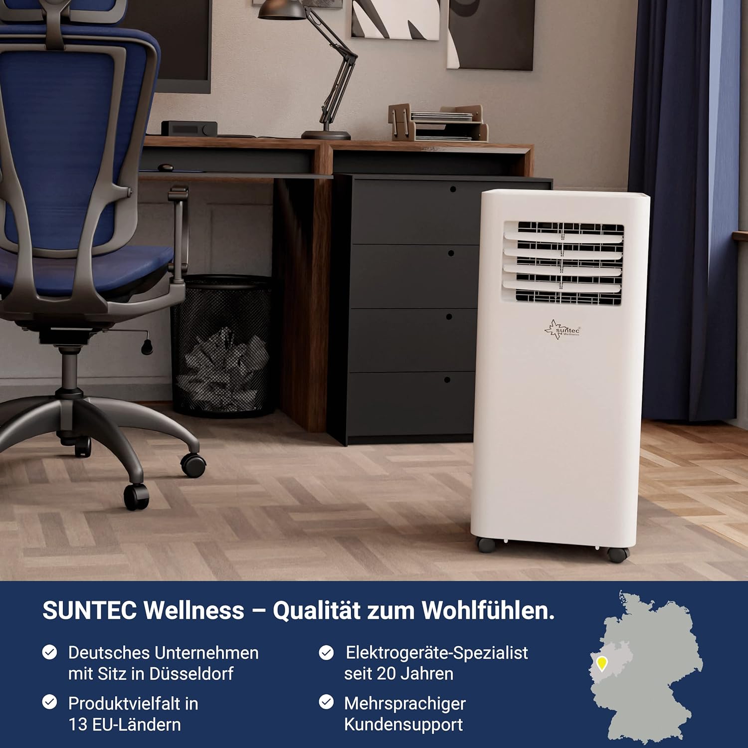 SUNTEC Mobiles Klimagerät Impuls 2.6 Eco R290 – Klimaanlage mobil und leise mit Abluftschlauch – Kühler & Entfeuchter für Räume bis 34 qm – Mobile Kühlung für Wohnung & Büro – 9.000 BTU | 2600 Watt