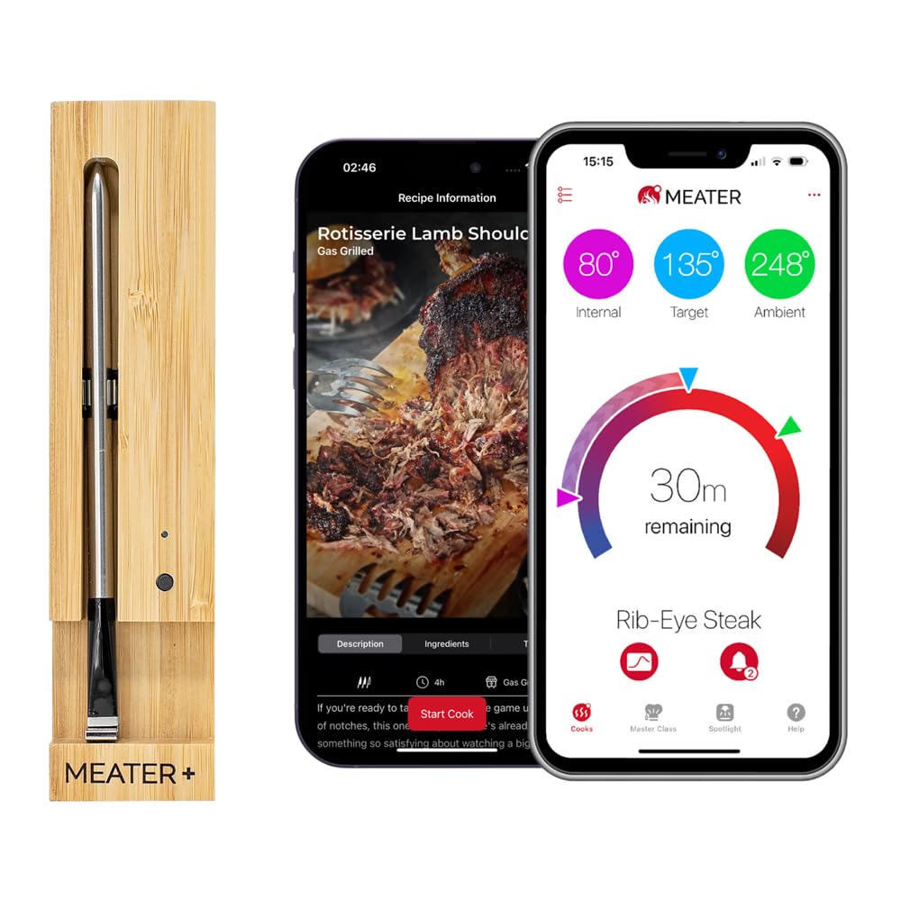 MEATER Plus 50 m smart trådlös köttermometer med lång räckvidd för ugn, grill, kök, BBQ, rökare, rotisserie med Bluetooth och WiFi digital anslutning