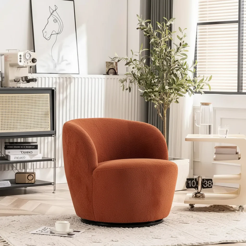 Modern Swivel Barrel Chair with 360-Degree Rotation - Single Fabric Accent Chair