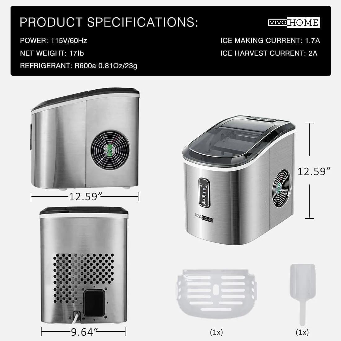 2025 Máquina Automática de Hielo en Forma de Bala de Acero Inoxidable – Producción de 26 lbs/día