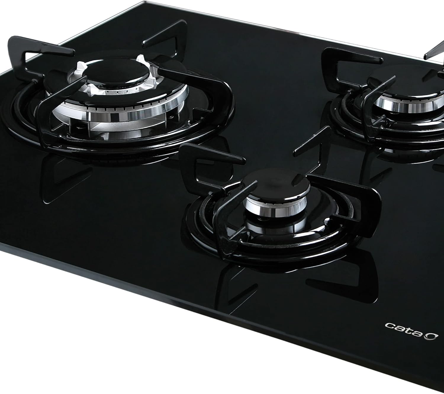 Cata Placa Cristal Gas, Modelo CIB 6021 BK, 3 Fuegos, Ancho 59 cm, Encimera de Gas Butano, Acabado en Cristal Negro