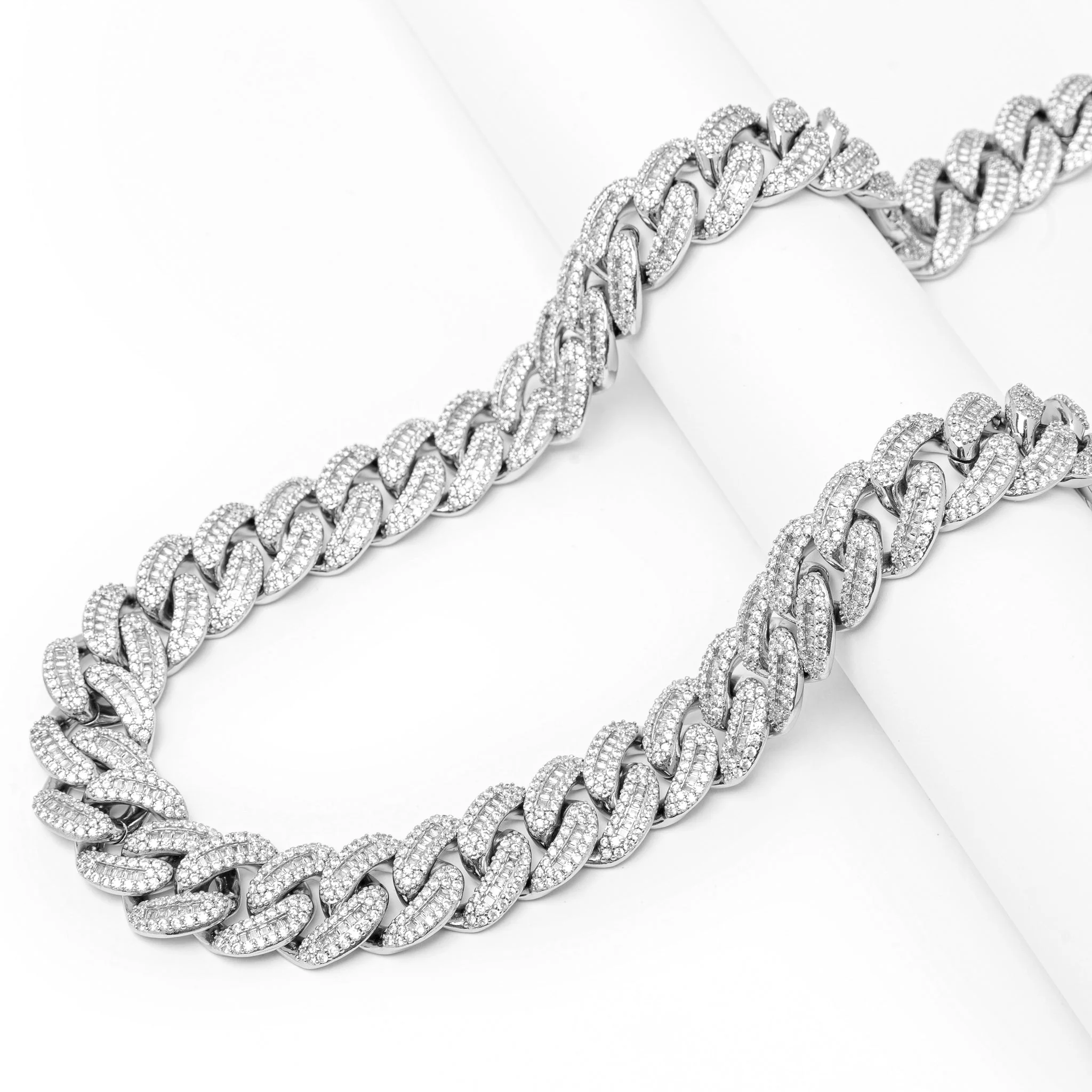 Big Daddy 20MM Baguette Iced Out Cuban Link Silver Chain