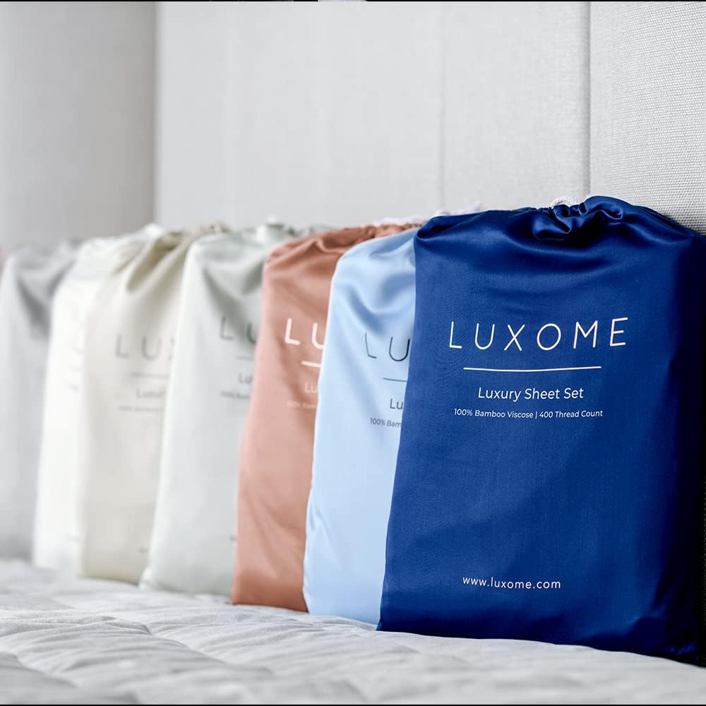 LUXOME Luxuriöses Bettlaken-Set, 100 % Viskose (Viskose) aus Bambus, Doppelbettgröße, Surf, tiefe Taschen, 3-teiliges Set (Flach, Kissenbezug)
