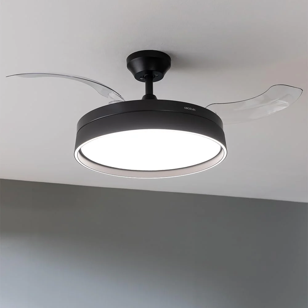 Ventilador de Techo Cecotec con Aspas Retráctiles y Lámpara Invisible EnergySilence Aero 4280 de Acero, 40 W, Diámetro 42 Pulgadas (106 cm), Temporizador, 3 Tonos de Luz, Función Verano-Invierno