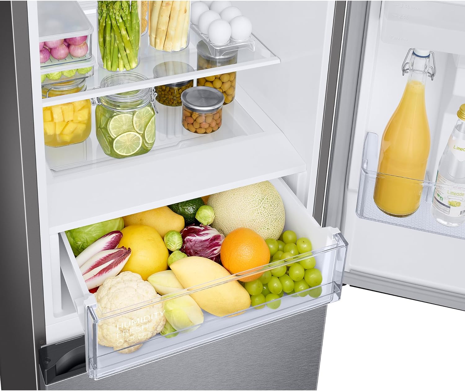 Samsung Frigorífico Combi IA 185.5cm Balda Botellero, Dispensador de agua 341L Clase D Plata RB34C632DSA/EF