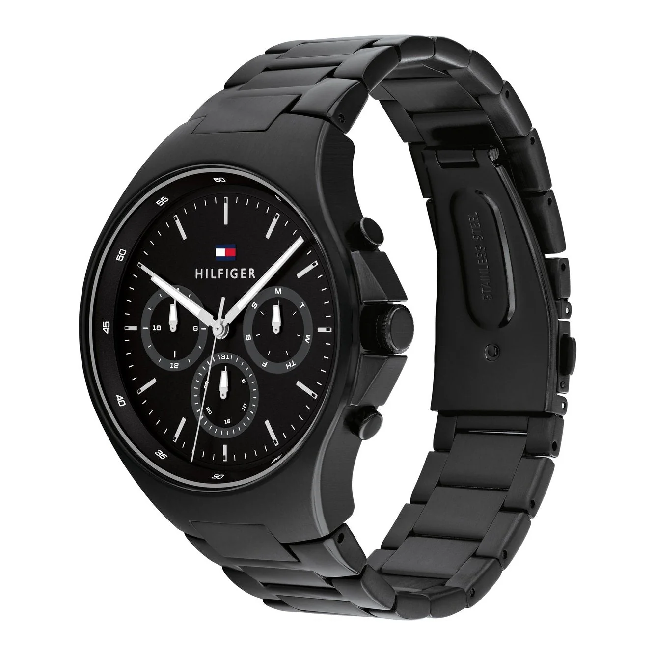 Tommy Hilfiger Justin Chronograph Black Dial Black Steel Strap Men's Watch  1792055