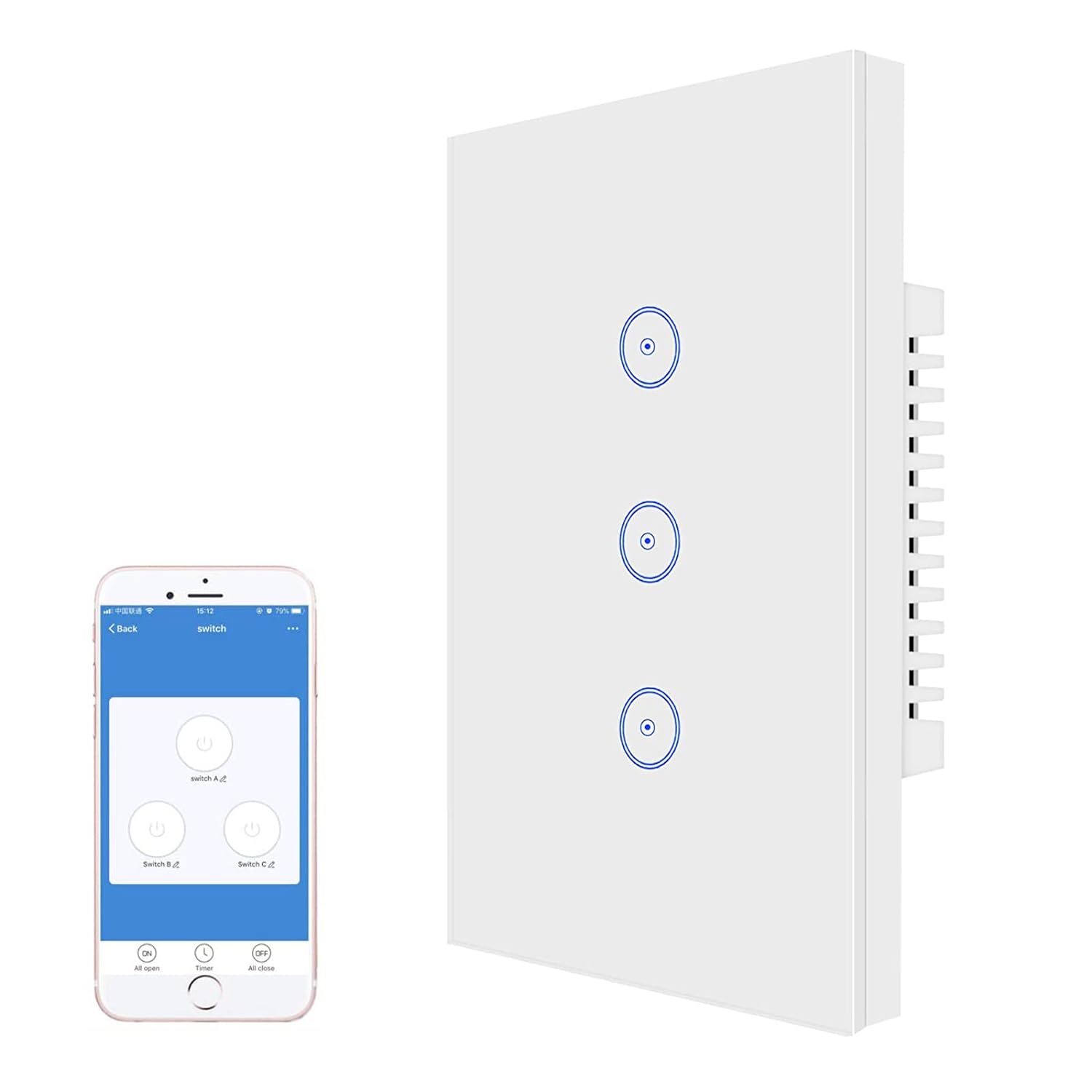 Jinvoo Smart 3-Gang Wall Light Switch, Touch Panel, Alexa & Google Home Compatible, No Hub Needed, 2-Pack, Black