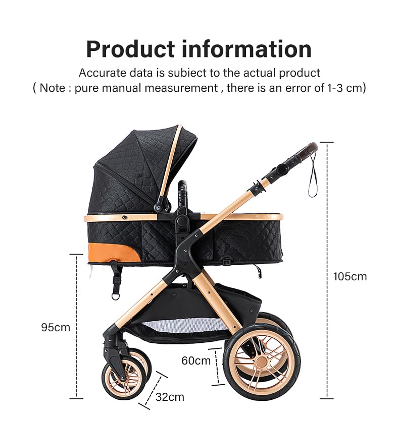 YAZOCO kinderwagen 3 in 1 Buggy Babybett Komplett Set Einem Klick Zusammenklappbarer Kinderwagen, KombiKinderwagen Aluminiumrahmen für Neugeborene (Schwarz)